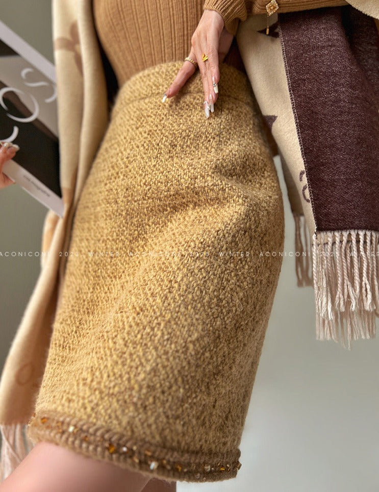 Aconiconi｜Brownie Autumn Wool Retro Skirt Suit