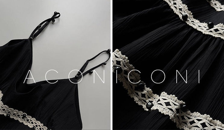 Aconiconi｜Rainy Night in Paris Black Short Dress