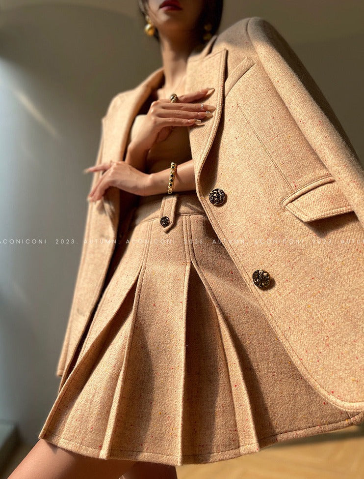 Aconiconi | Maillard Girl's French Temperament Blazer Pleated Skirt Suit