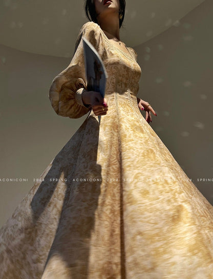 Aconiconi｜Warm Spring Retro Long Dress