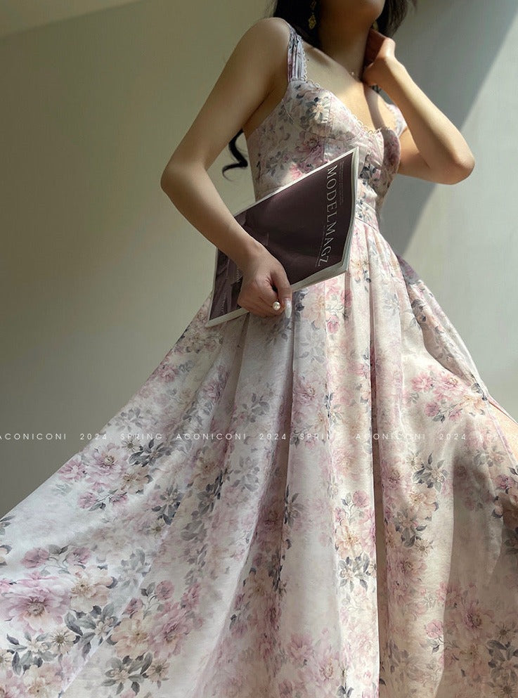 Aconiconi｜Spring Flower Long Feminine Dress