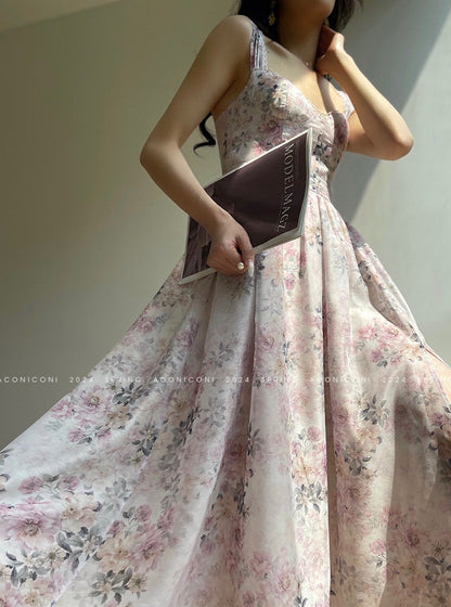 Aconiconi｜Spring Flower Long Feminine Dress