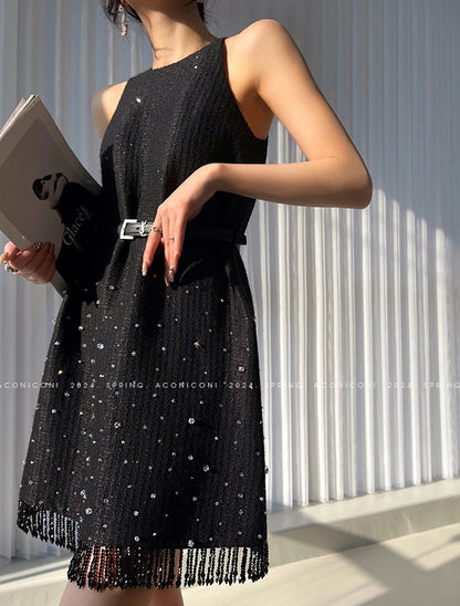 Aconiconi｜Light diamond shimmer wool dress