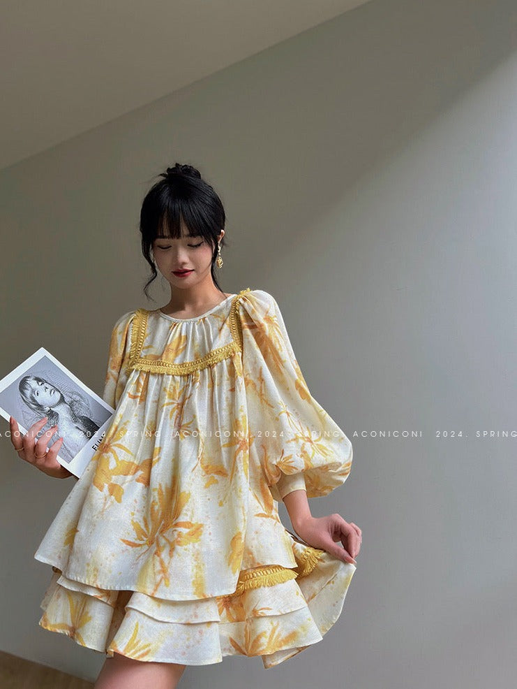 Aconiconi｜Mustard Flower ruffled skirt suit