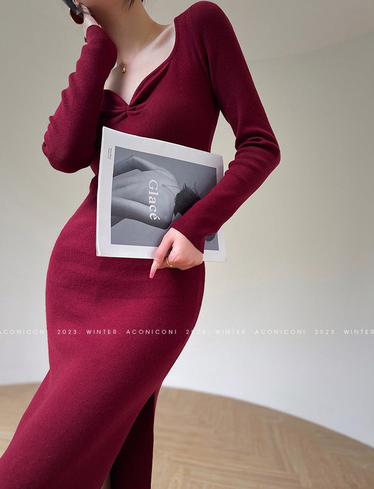 Aconiconi | Dark Night Rose Elegant Slim Fit Dress