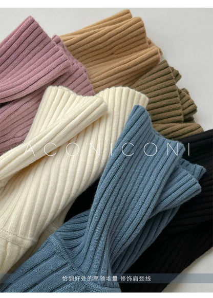 Aconiconi｜ Turtleneck and V-neck Knitted Long Slim Fit Dress
