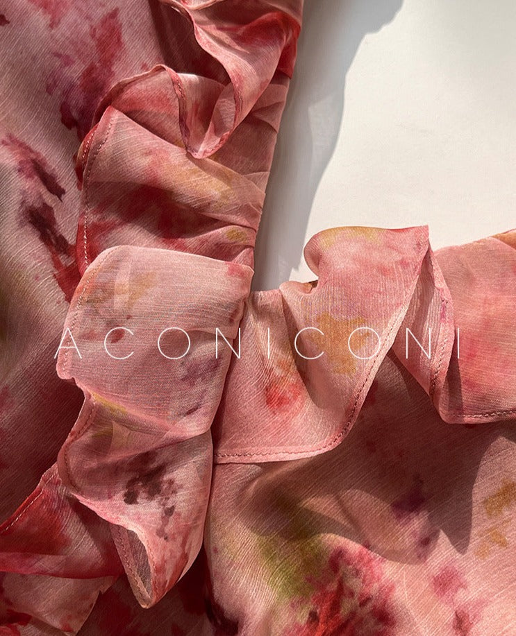 Aconiconi | Vivid Floral V-neck Ruffle Dress