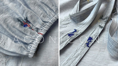 Aconiconi｜Blue Hibiscus  Embroidery Linen Dress