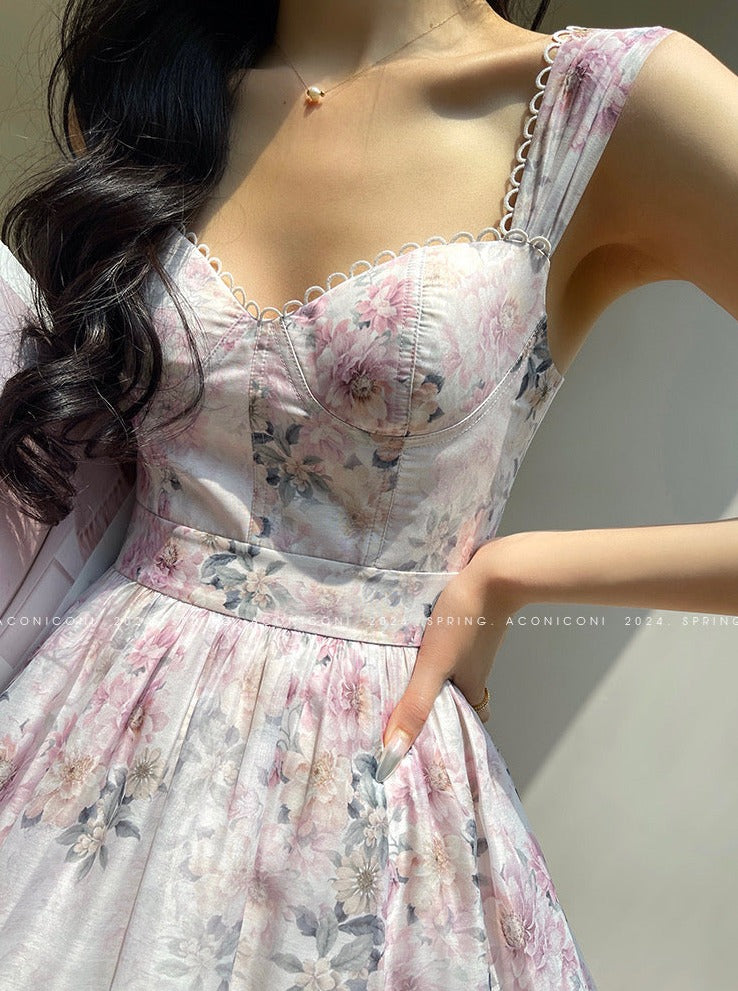 Aconiconi｜Spring Flower Long Feminine Dress