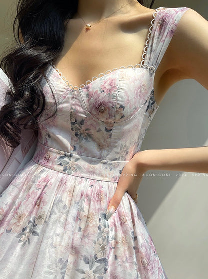 Aconiconi｜Spring Flower Long Feminine Dress