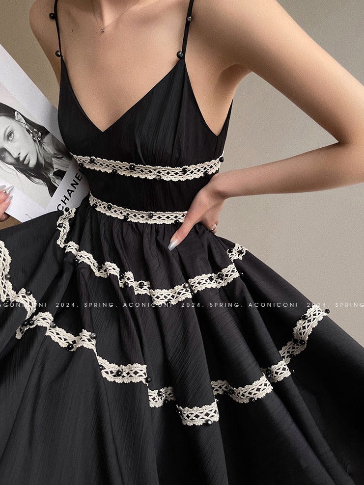 Aconiconi｜Rainy Night in Paris Black Short Dress