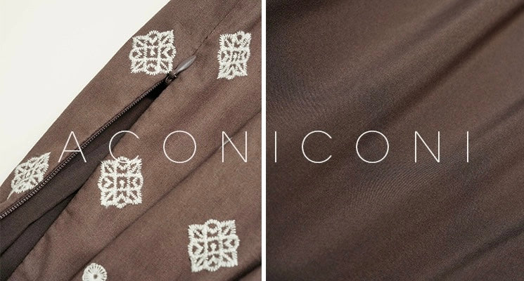 Aconiconi | Mocha Retro Embroidery Skirt Set