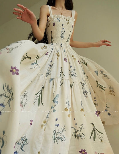 Aconiconi | Ivory Meadow Floral Long Dress