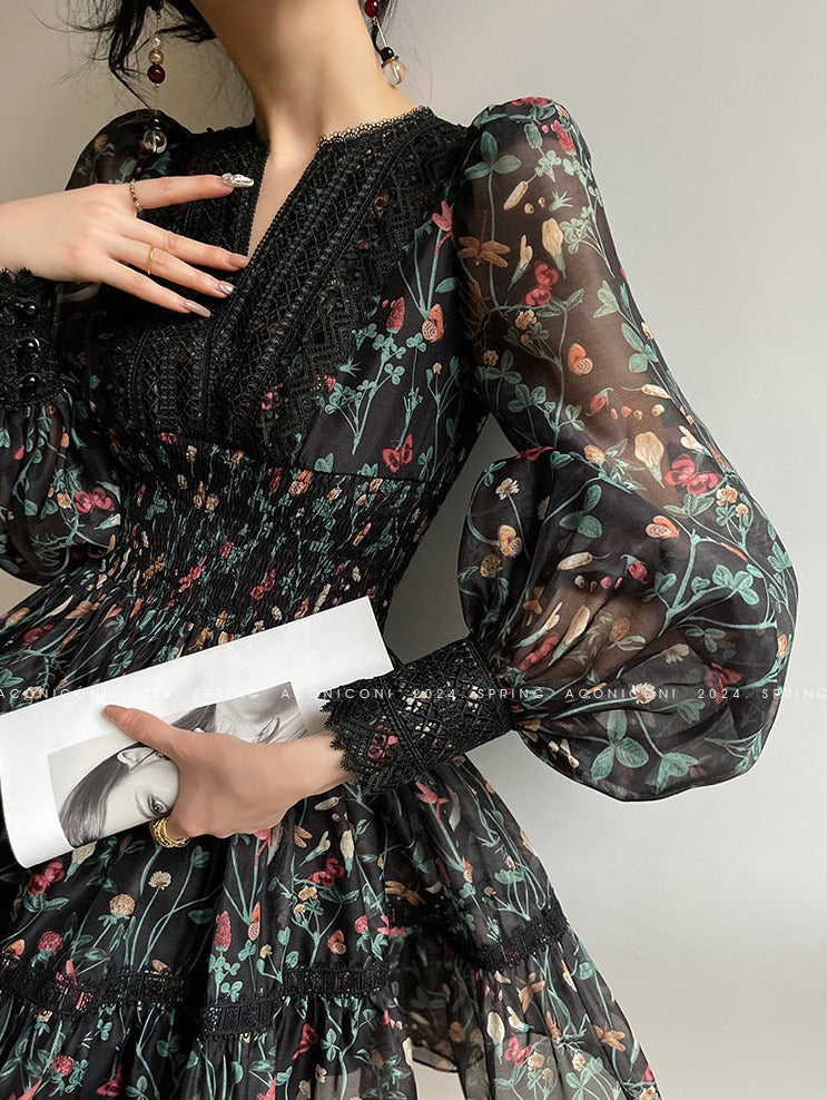 Aconiconi | Nighttime Rose French Retro Dress