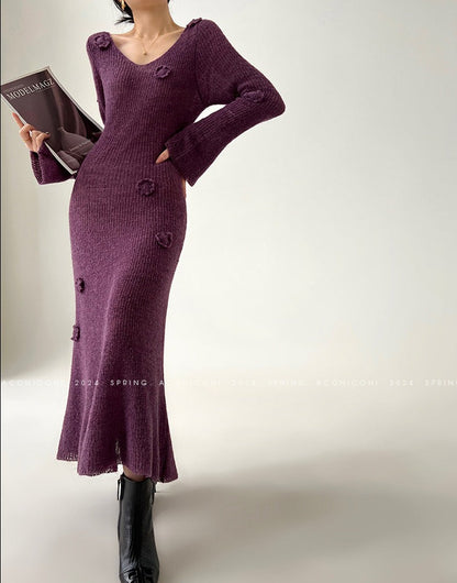 Aconiconi｜Alocasia Knitted Long Dress