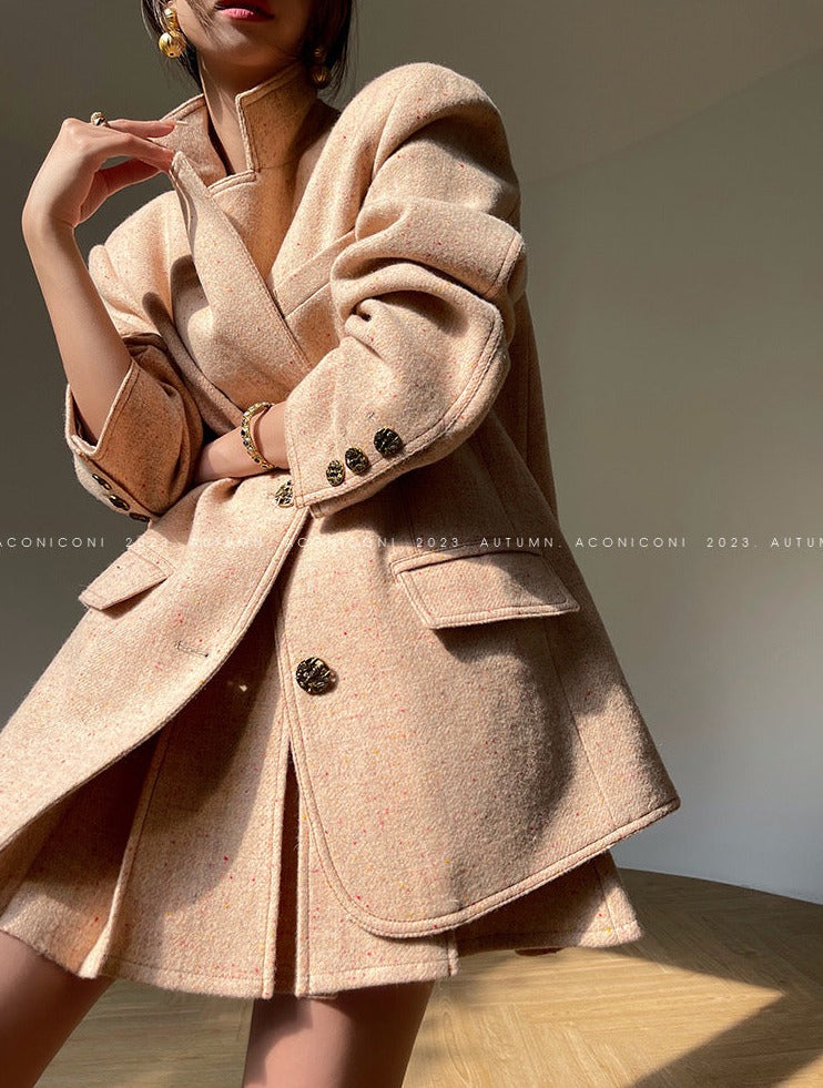 Aconiconi | Maillard Girl's French Temperament Blazer Pleated Skirt Suit