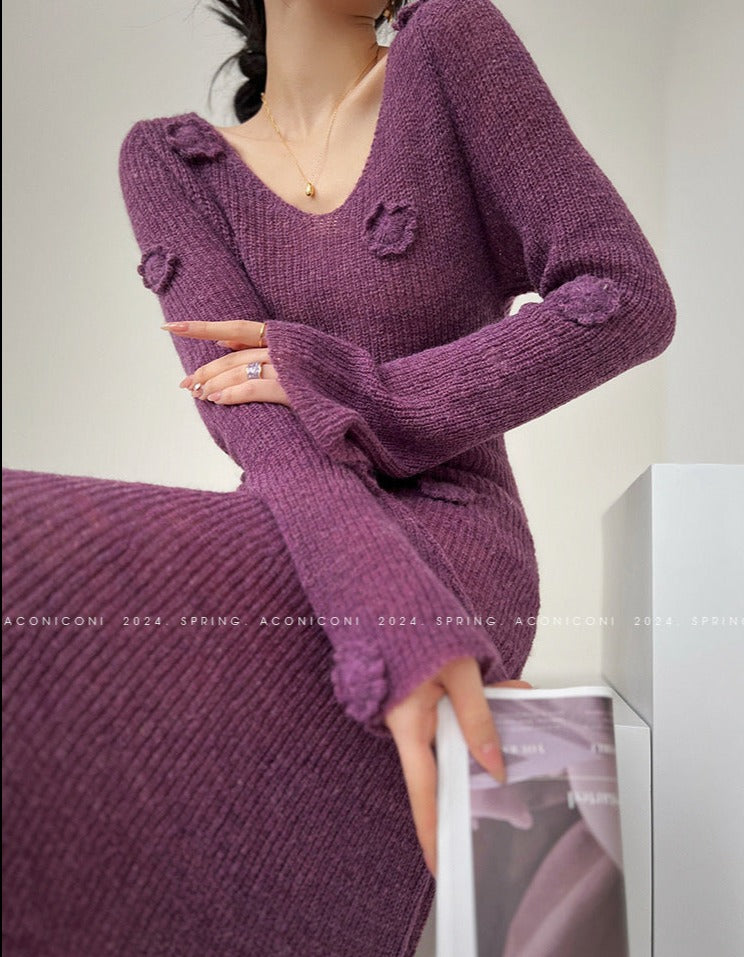 Aconiconi｜Alocasia Knitted Long Dress