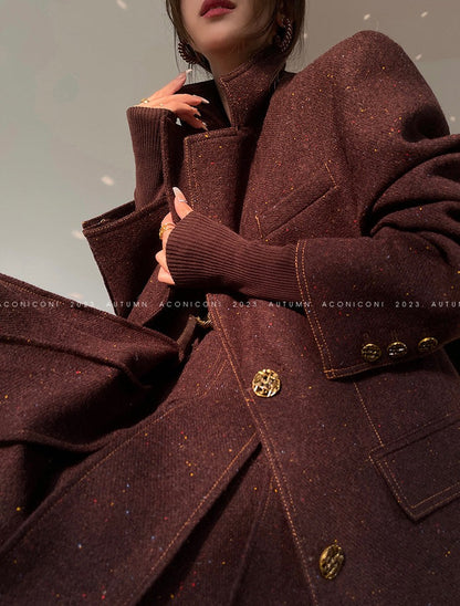 Aconiconi | Maillard Girl's French Temperament Blazer Pleated Skirt Suit