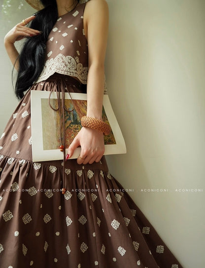 Aconiconi | Mocha Retro Embroidery Skirt Set