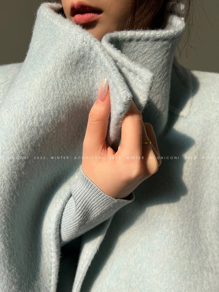 Aconiconi｜Dark Night & Sea Waves Double-Sided Wool Coat