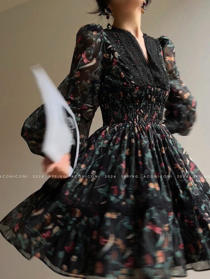 Aconiconi | Nighttime Rose French Retro Dress