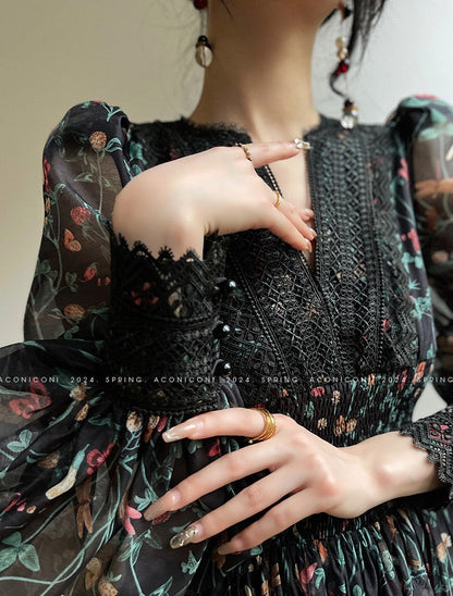 Aconiconi | Nighttime Rose French Retro Dress