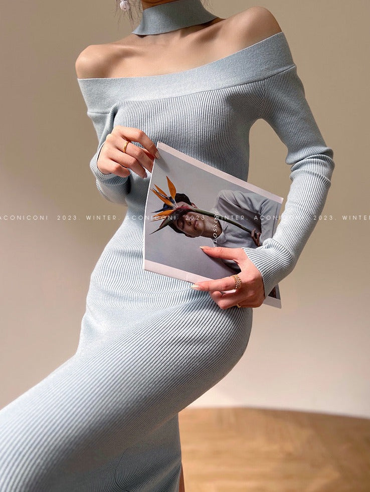 Aconiconi｜Sky Blue Temperament Knitted Dress