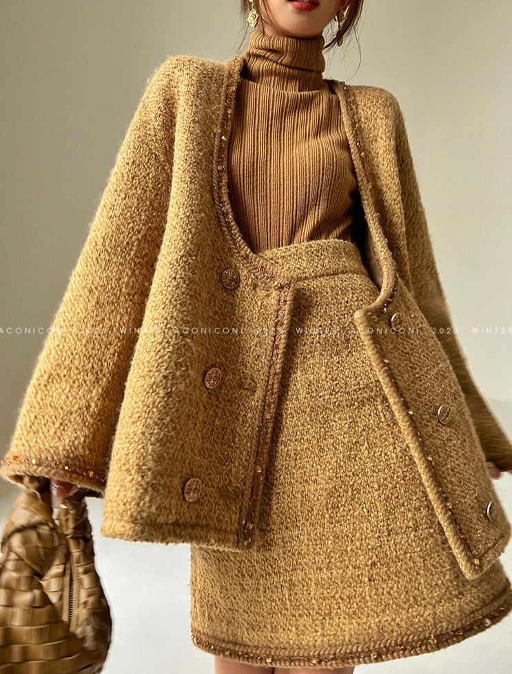 Aconiconi｜Brownie Autumn Wool Retro Skirt Suit