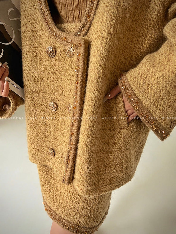 Aconiconi｜Brownie Autumn Wool Retro Skirt Suit
