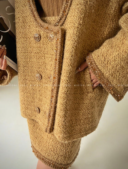 Aconiconi｜Brownie Autumn Wool Retro Skirt Suit