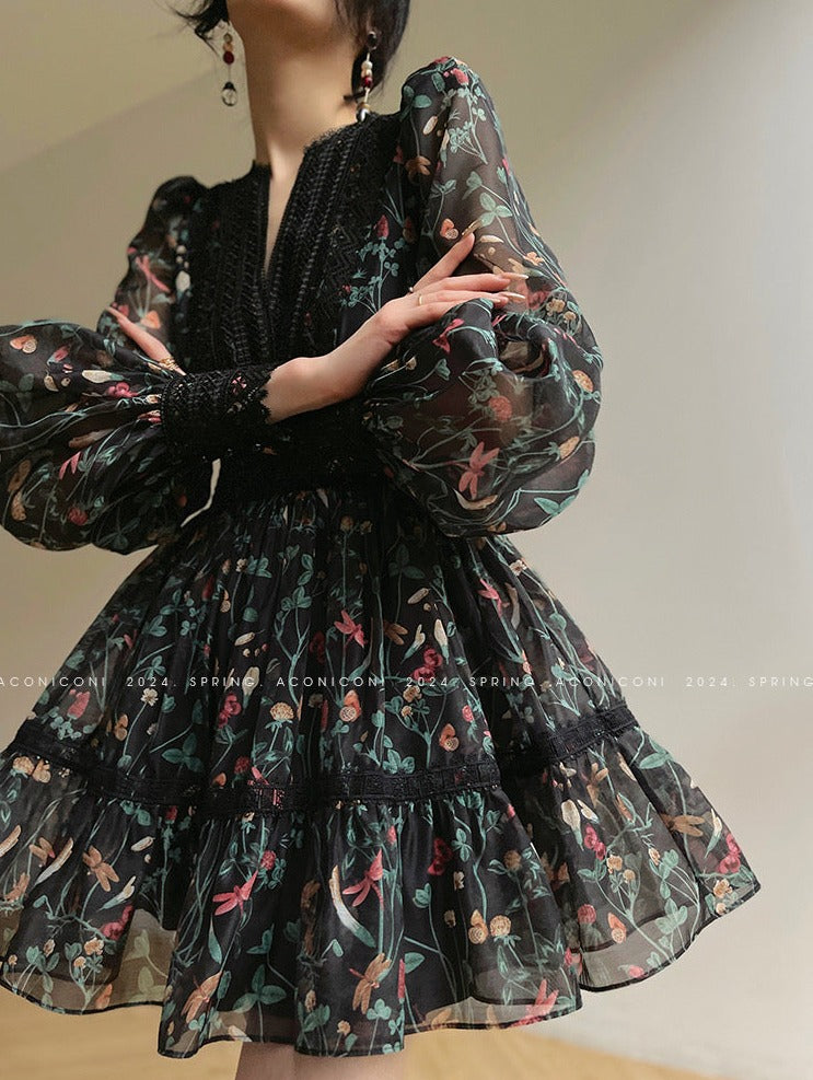 Aconiconi | Nighttime Rose French Retro Dress