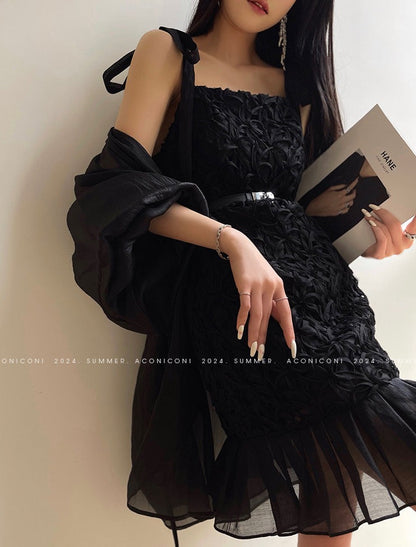 Aconiconi｜Quiet Night Orchid Retro Suspender Dress