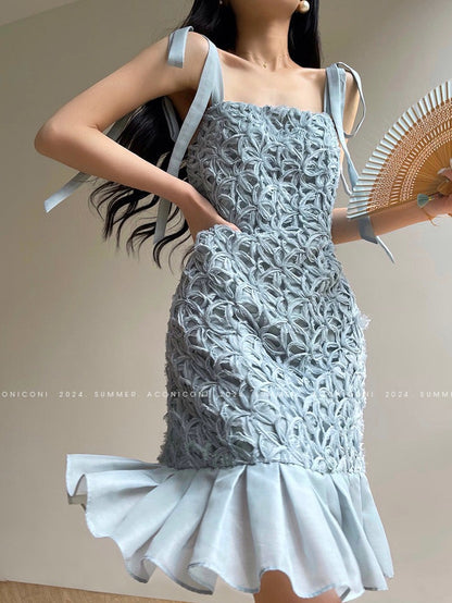 Aconiconi｜Quiet Night Orchid Retro Suspender Dress