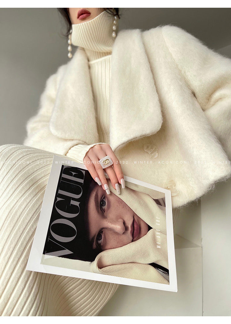 Aconiconi｜ Turtleneck and V-neck Knitted Long Slim Fit Dress