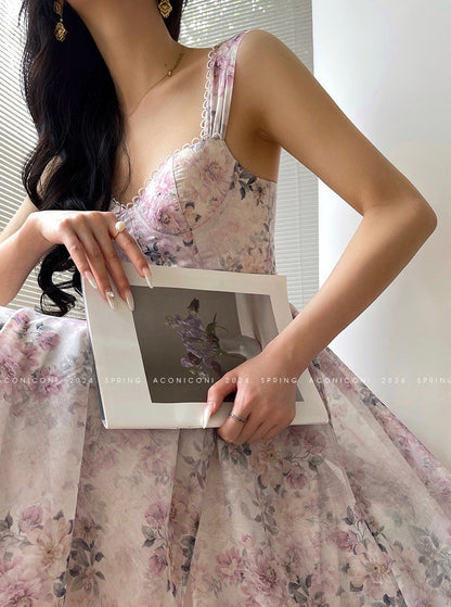 Aconiconi｜Spring Flower Long Feminine Dress