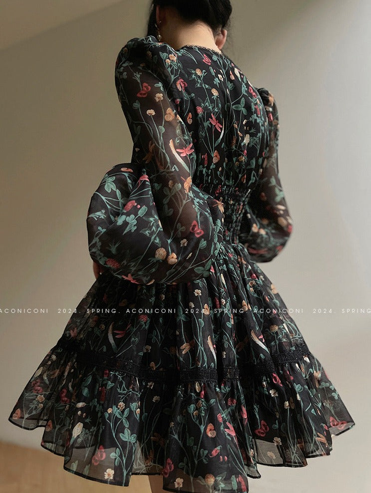 Aconiconi | Nighttime Rose French Retro Dress