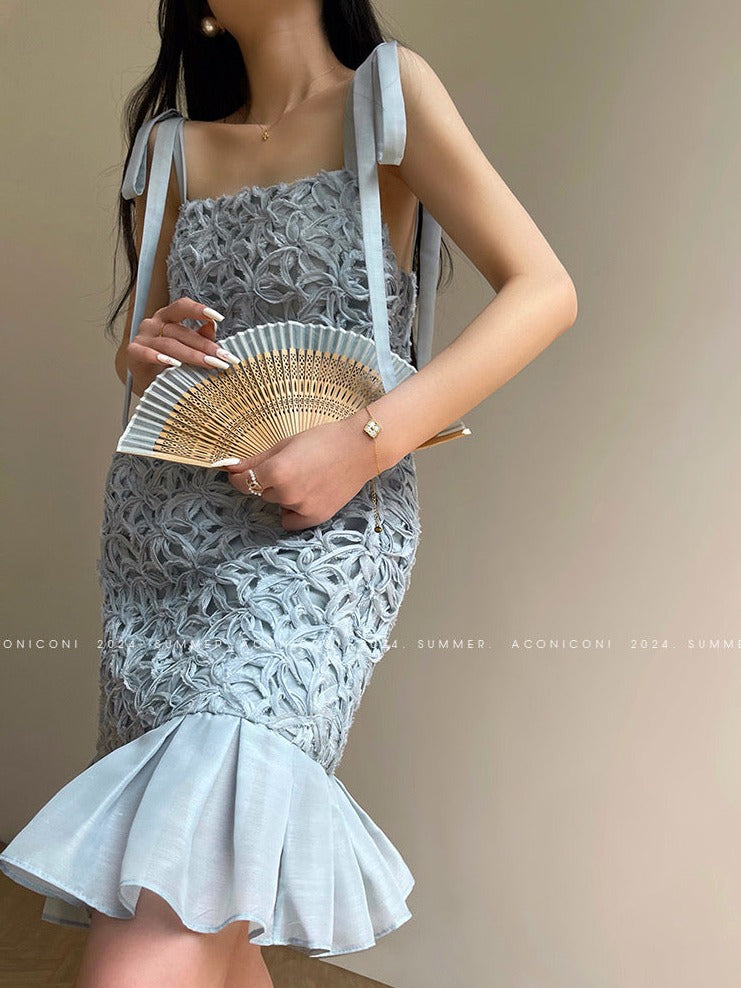 Aconiconi｜Quiet Night Orchid Retro Suspender Dress