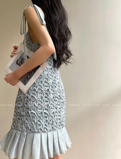 Aconiconi｜Quiet Night Orchid Retro Suspender Dress