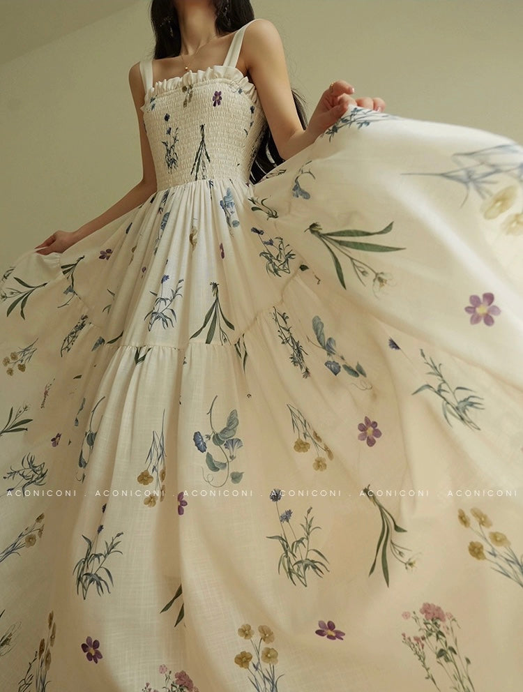 Aconiconi | Ivory Meadow Floral Long Dress