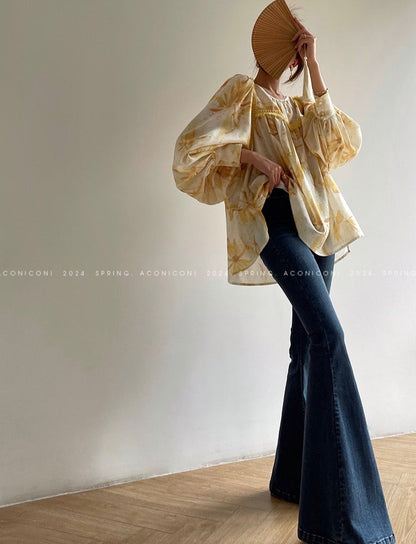 Aconiconi｜Mustard Flower ruffled skirt suit