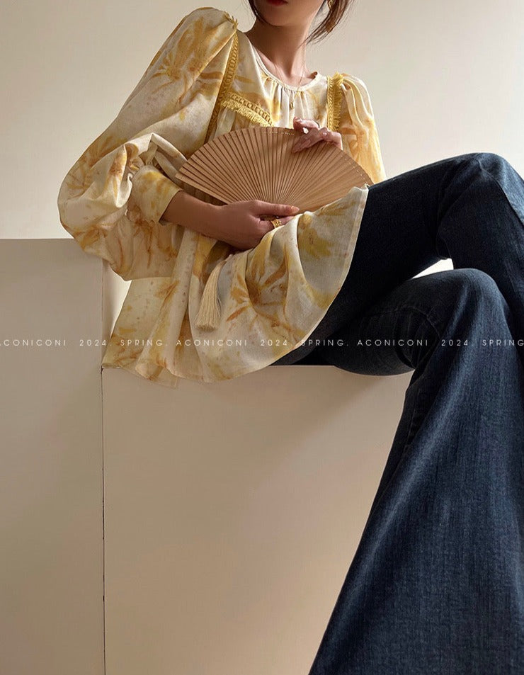 Aconiconi｜Mustard Flower ruffled skirt suit