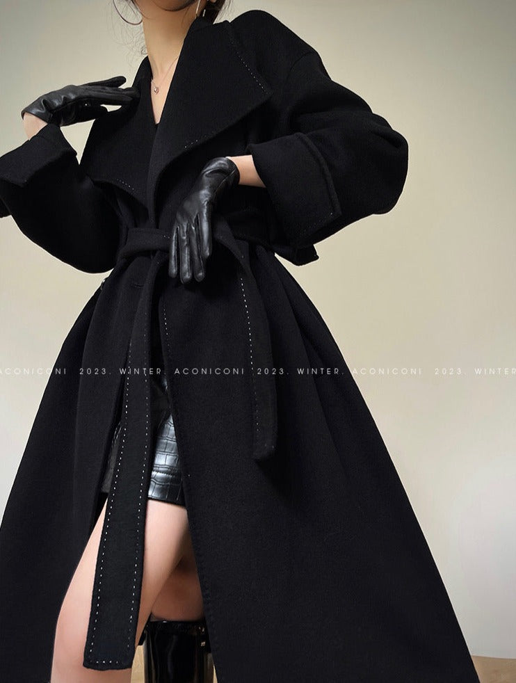 Aconiconi｜Dark Night & Sea Waves Double-Sided Wool Coat