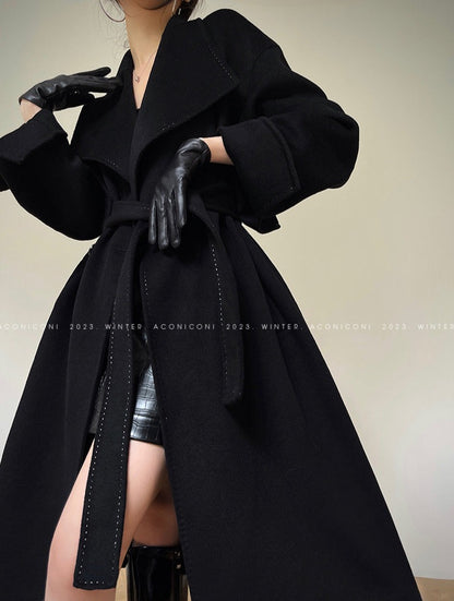 Aconiconi｜Dark Night & Sea Waves Double-Sided Wool Coat