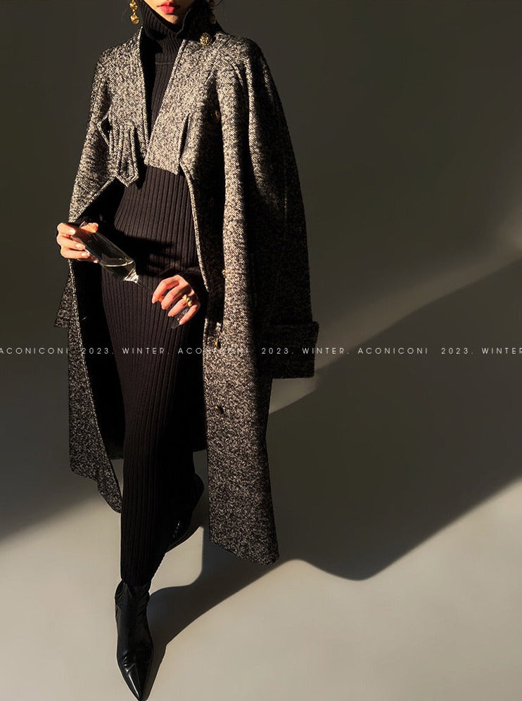 Aconiconi｜Inkstone Retro Stand Collar Wool Coat