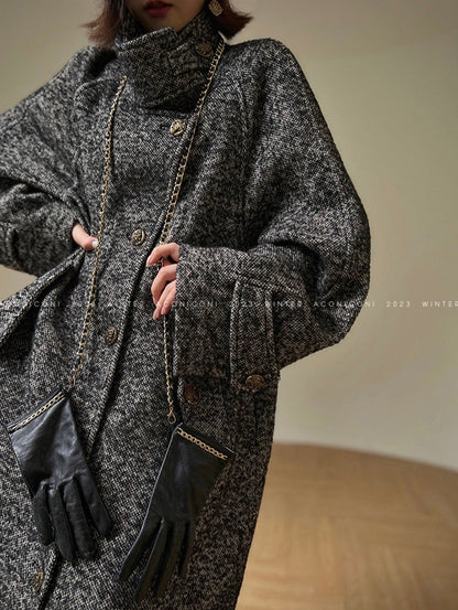 Aconiconi｜Inkstone Retro Stand Collar Wool Coat
