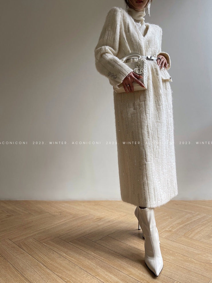 Aconiconi |Lady in Paris Wool V-neck Temperament Dress