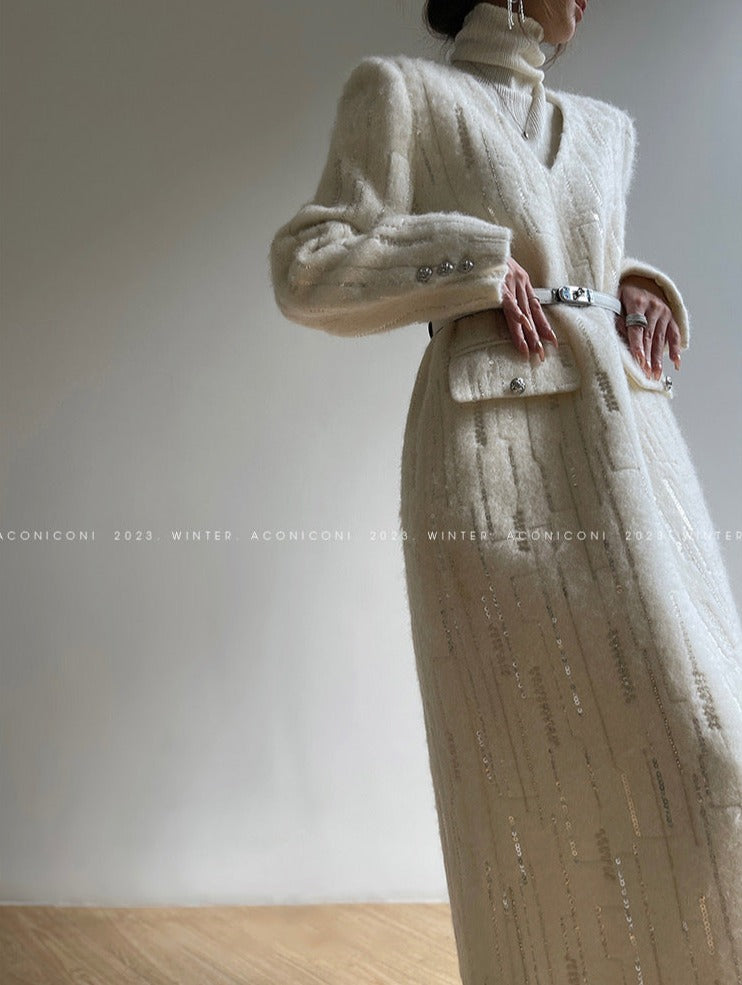 Aconiconi |Lady in Paris Wool V-neck Temperament Dress