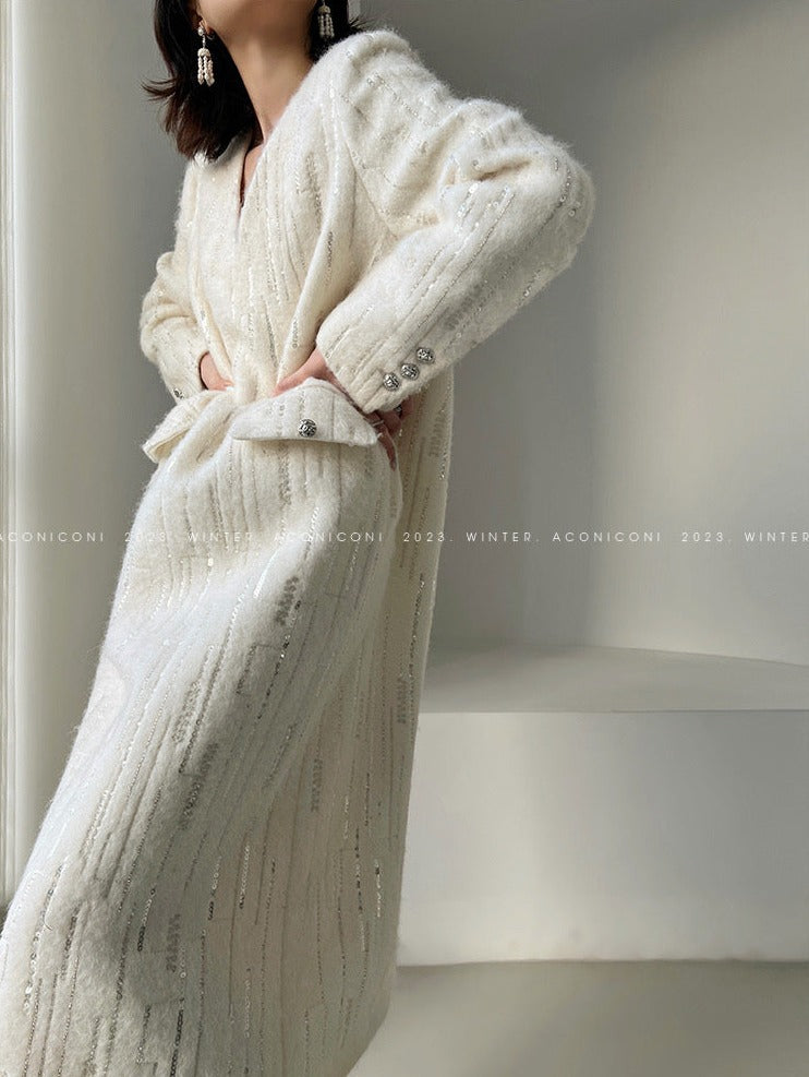 Aconiconi |Lady in Paris Wool V-neck Temperament Dress