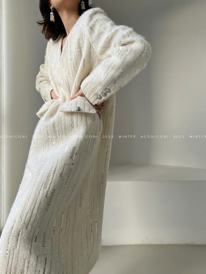 Aconiconi |Lady in Paris Wool V-neck Temperament Dress