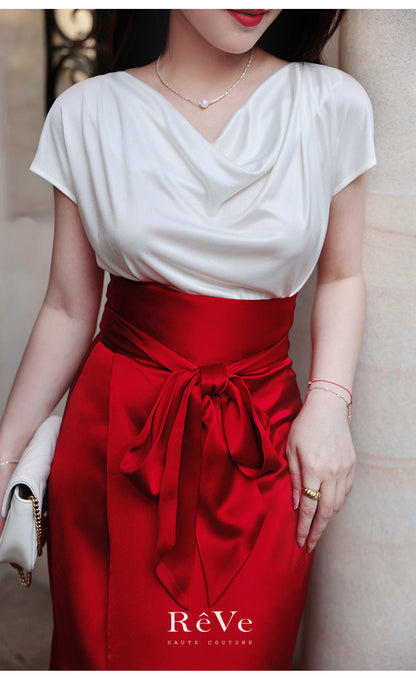 ReVe | Satin Cross Strap High Waist Temperament Skirt